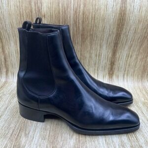 Tom Ford Chelsea Ankle Boots Men's Size 8.5 US Black Leather Square Toe‎ Stylish